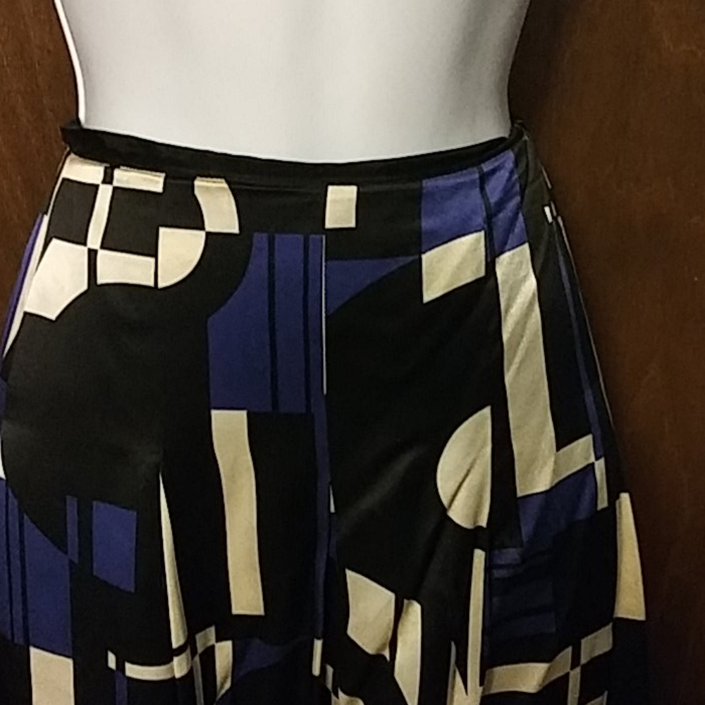 RALPH LAUREN SILK BLUE WHITE BLACK SKIRT - Picture 2 of 6